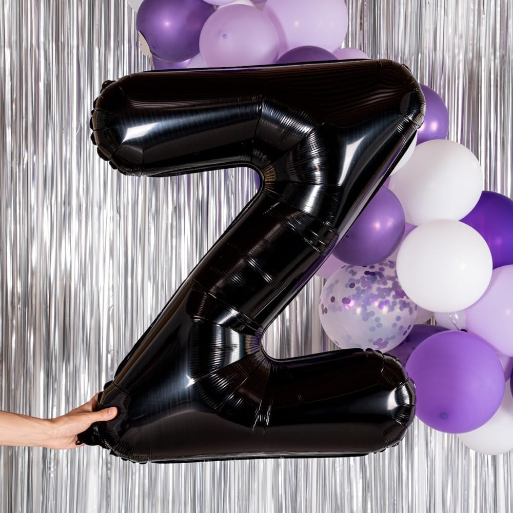Balon Folie Metalizata Litera Z, Figurina Decorativa Party, Umflare Aer sau Heliu, Aluminiu, Inclus Pai Umflare, 40 cm, Negru