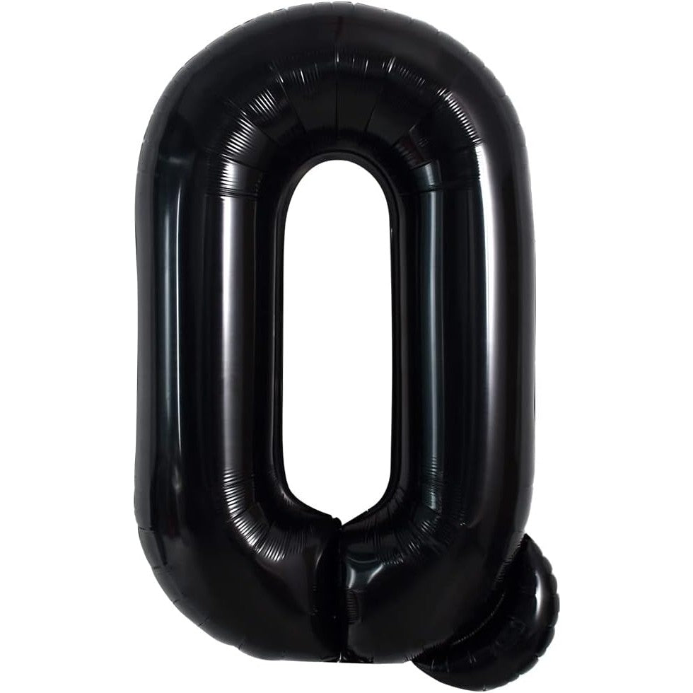 Balon Folie Metalizata Litera Q, Reutilizabil, Compatibil Heliu sau Aer, Pai de Umflare Inclus, 40 cm, Negru