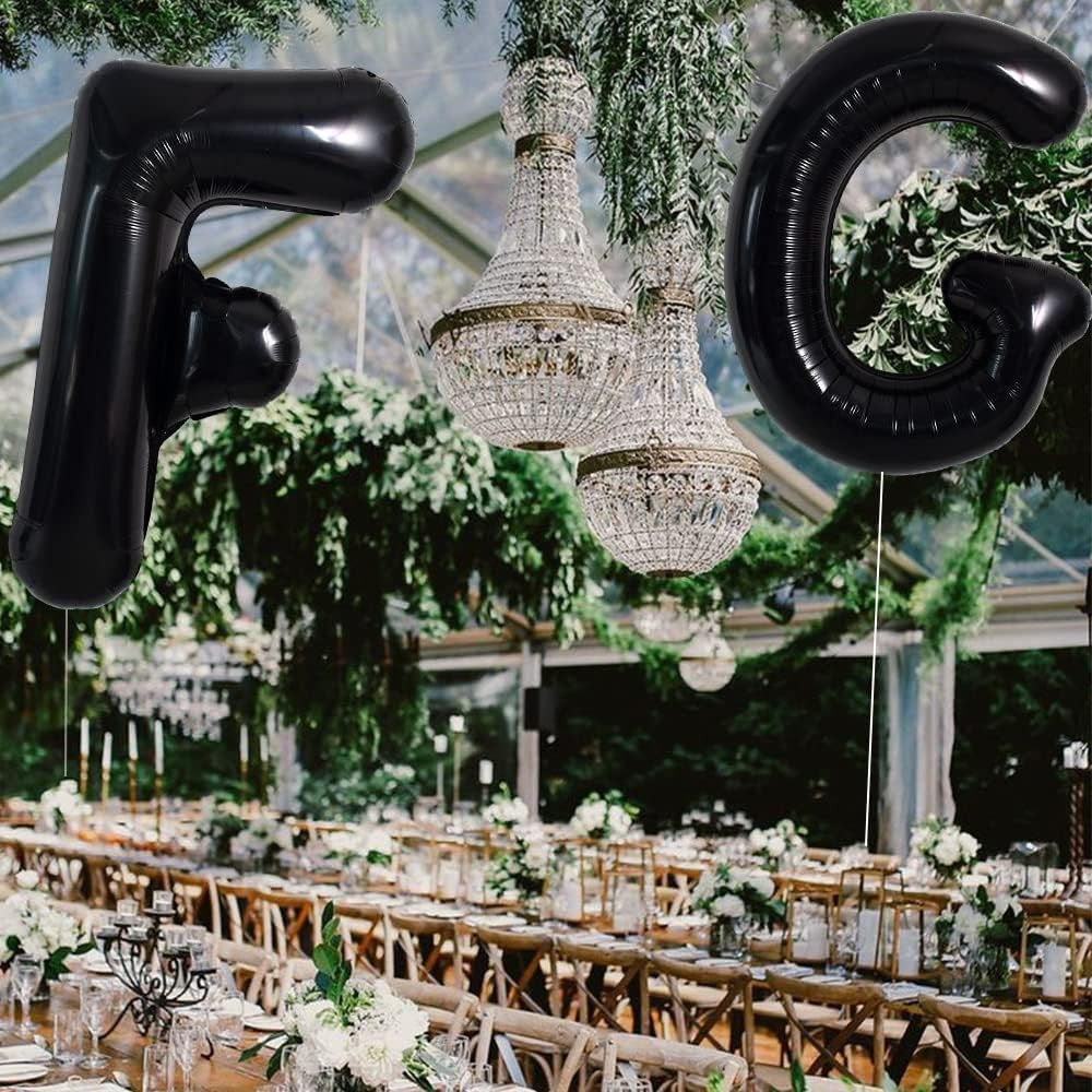 Balon Folie Metalizata Litera F, Balon Aniversar pentru Aer sau Heliu, Folie Aluminiu, Pai Inclus, 40 cm, Negru