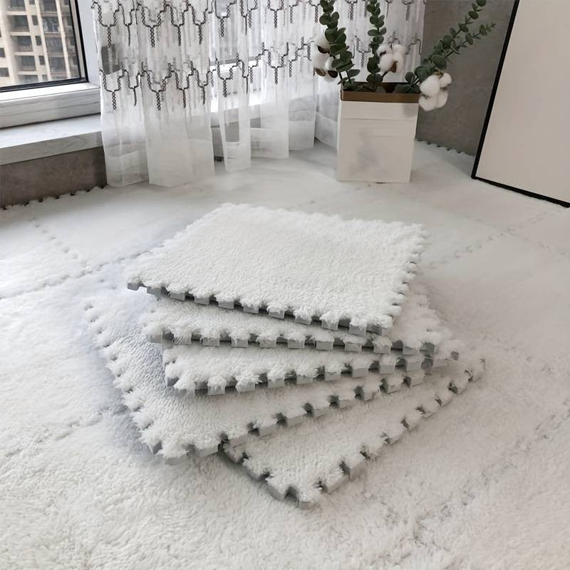 Covor Tip Puzzle, Set 10 Piese, Moale Si Pufos Pentru Copii, Spuma EVA Termoizolanta, 30 x 30 x 1 cm, Alb