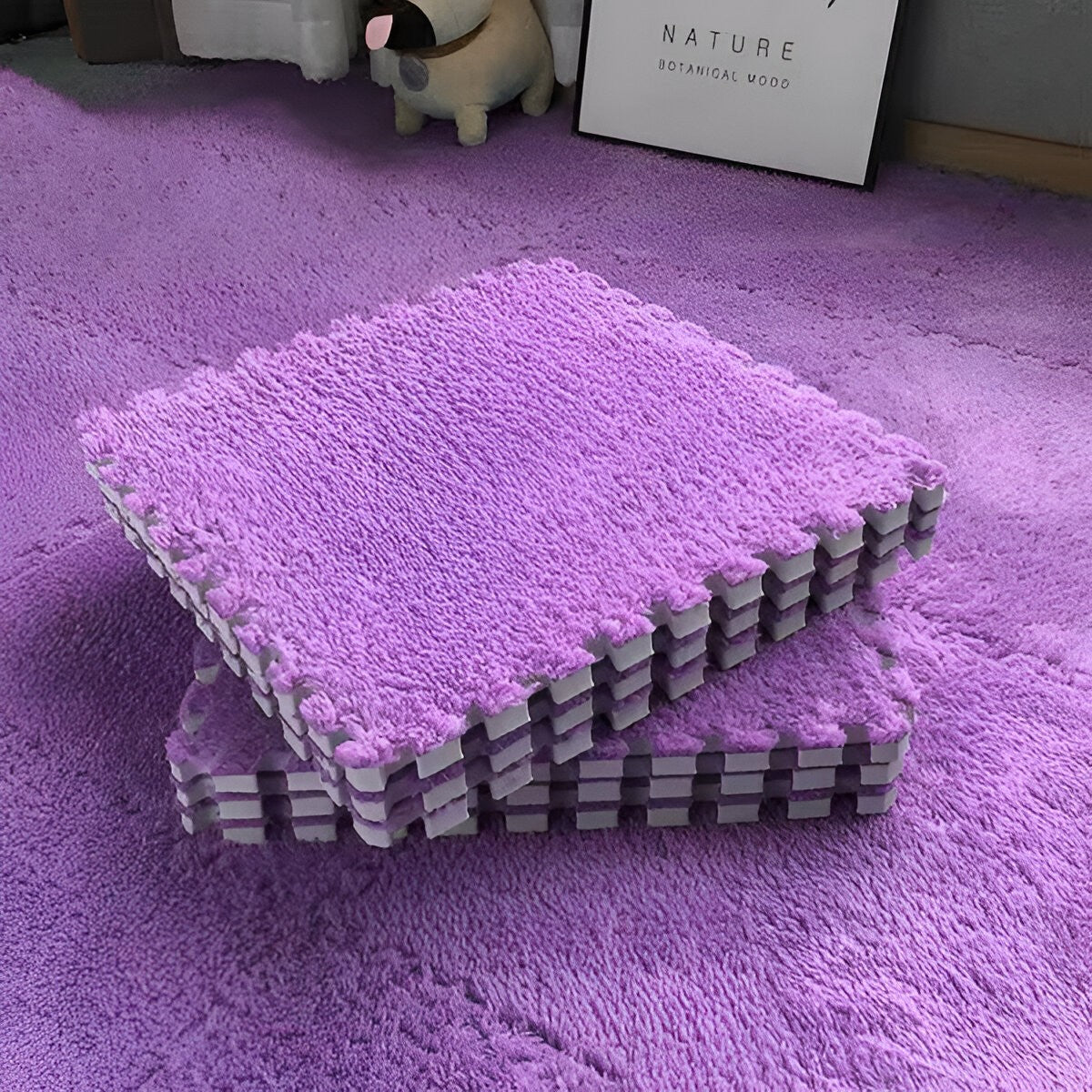 Covor Tip Puzzle Pentru Copii, Spuma EVA Moale Si Pufoasa, Protectie Podea Termoizolanta, 10 Piese, 30 x 30 x 1 cm, Mov