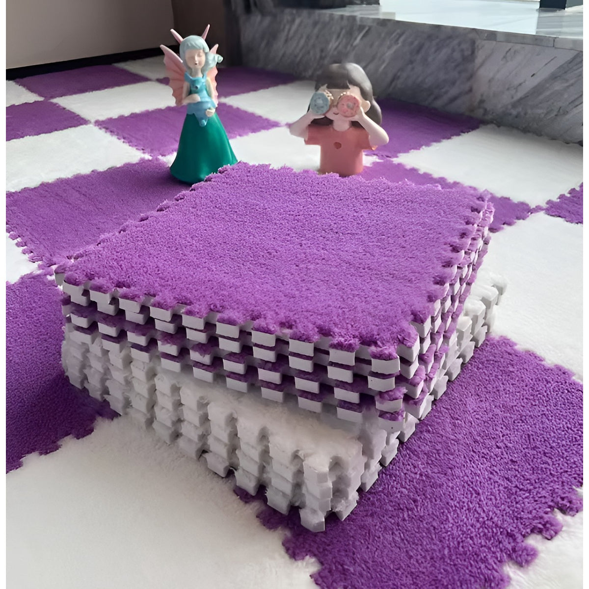 Covor Tip Puzzle Pentru Copii, Spuma EVA Moale Si Pufoasa, Protectie Podea Termoizolanta, 10 Piese, 30 x 30 x 1 cm, Mov