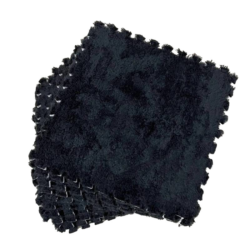 Set Covor Puzzle Din Spumă EVA, Plăci Moale Și Pufoase Pentru Copii Sau Birou, Textură Plusată, Set 10 Piese, 30 x 30 x 1 cm, Negru