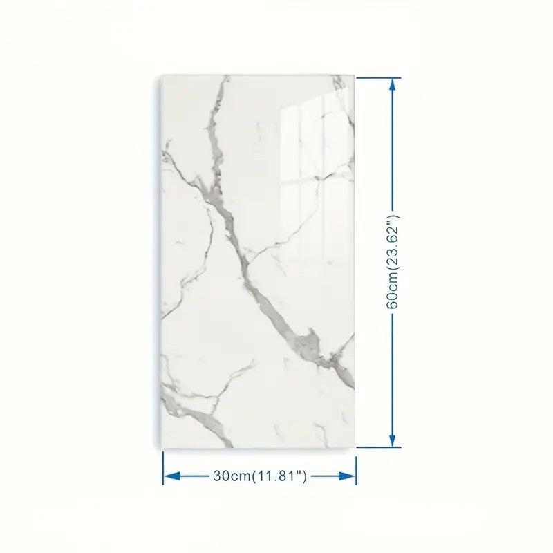 Placi Tapet Autoadezive, Model Imitatie Marmura, PVC Impermeabil si Rezistent la Caldura, Set 10 Bucati, 60 x 30 cm, Grosime 1.5 mm, 1.8 mp, Gri Deschis