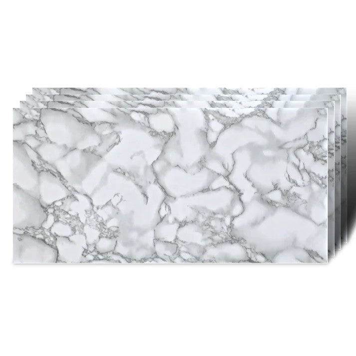 Placi Tapet Autoadezive, Model Imitatie Marmura, Panou Perete PVC Impermeabil, Set 10 Bucati, 60 x 30 cm, Grosime 1.5 mm, Suprafata 1.8 mp, Gri/Alb