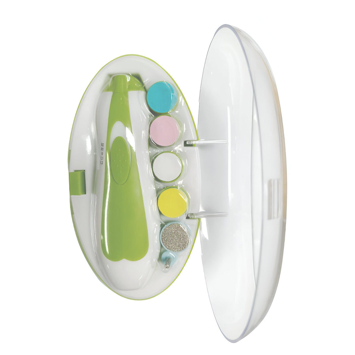 Pila Electrica Unghii Bebelusi si Copii, Set Manichiura Silentios cu Lumina LED, 6 Capete de Slefuire, Material ABS, Verde/Alb