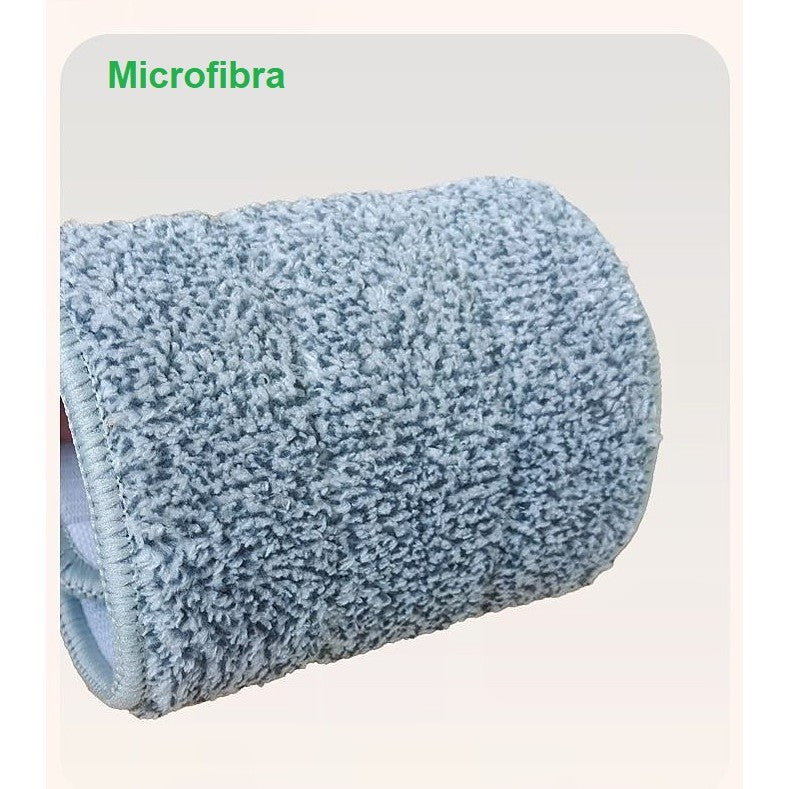 Set de Curatenie cu Mop Plat si Galeata, Stoarcere Fara Maini si Rotire 360 Grade, Tija Inox Telescopica, Plastic si Microfibra, 5.7 l, 4 Rezerve Incluse, Albastru/Alb
