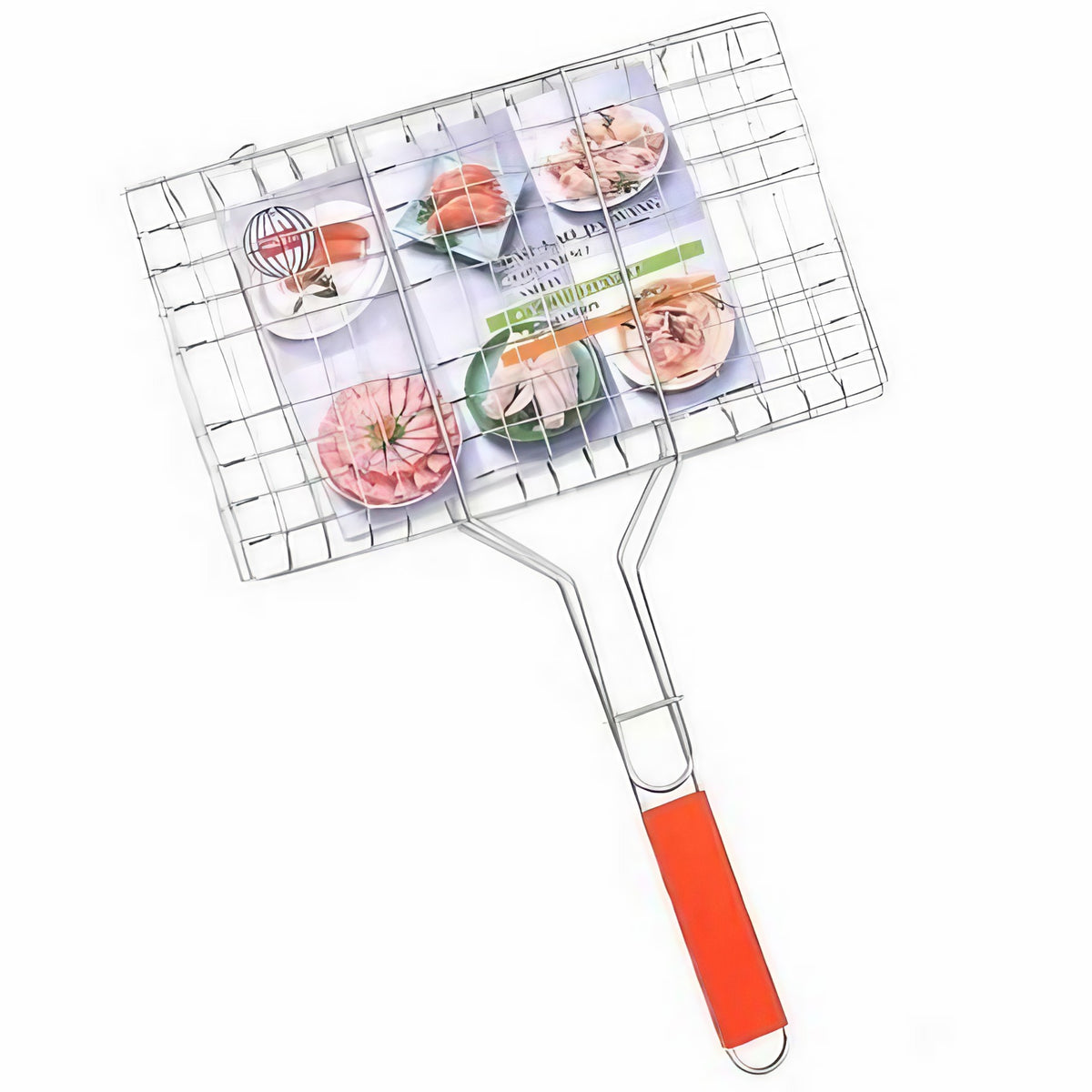 Gratar pentru Peste si Carne, Grila Dubla cu Maner Ergonomic, Otel Inoxidabil, Design Portabil pentru Camping, Suprafata Utila 32x19 cm, Argintiu