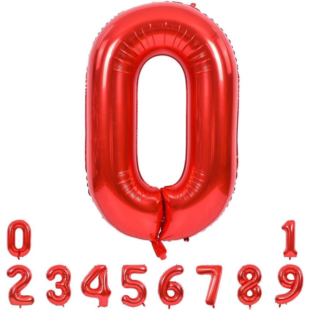 Balon Aniversar Cifra 0, Figurina din Folie Metalizata pentru Petreceri, Umflare cu Aer sau Heliu, Inaltime 100 cm, Rosu, Pai Inclus