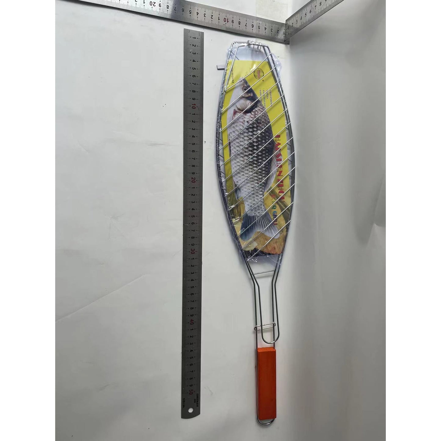 Gratar Grill pentru Peste, Inox de Inalta Calitate, Maner Ergonomic, Design Compact pentru Camping si Picnic, Argintiu, 56x12 cm