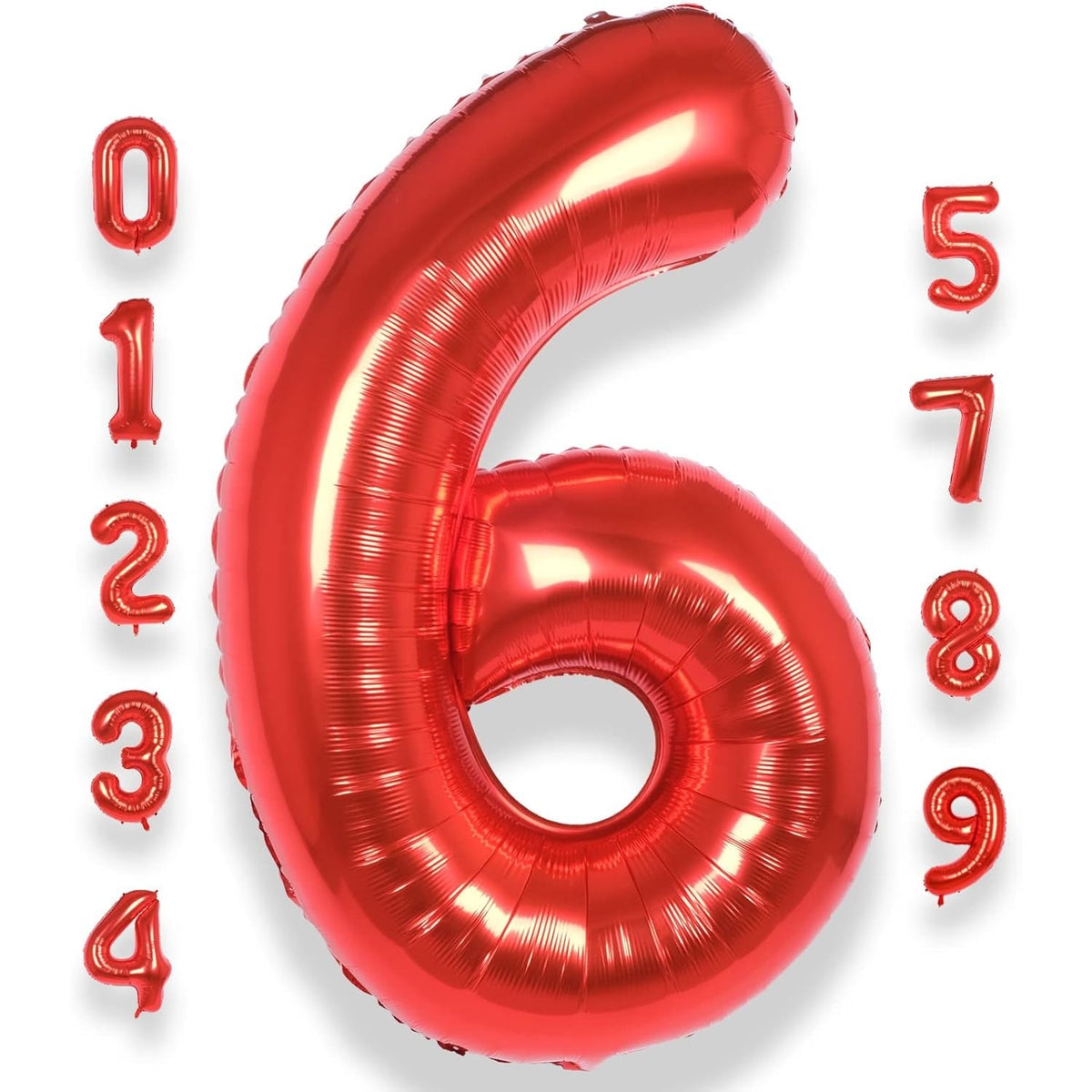 Balon Aniversar Cifra 6, Figurina Gigant din Folie de Aluminiu, Umflare Aer sau Heliu, Pai Inclus, Rosu, 100 cm