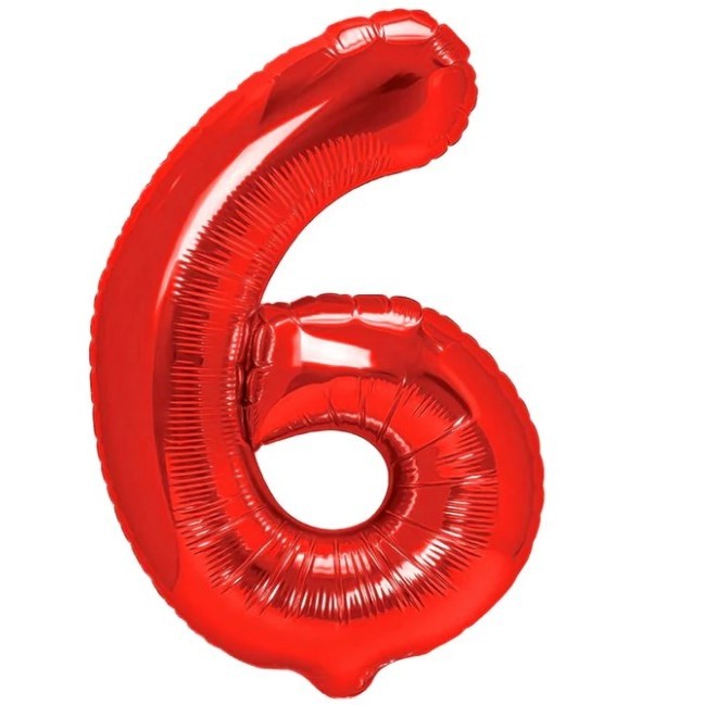 Balon Aniversar Cifra 6, Figurina Gigant din Folie de Aluminiu, Umflare Aer sau Heliu, Pai Inclus, Rosu, 100 cm