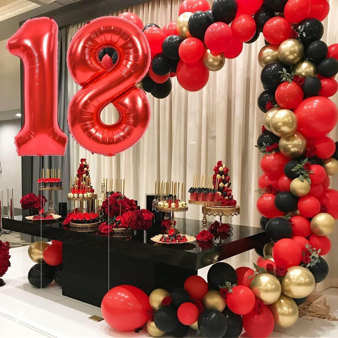 Balon Aniversar Cifra 8, Figurina din Folie Metalizata, Umflare Aer sau Heliu, Include Pai, Inaltime 100 cm, Rosu