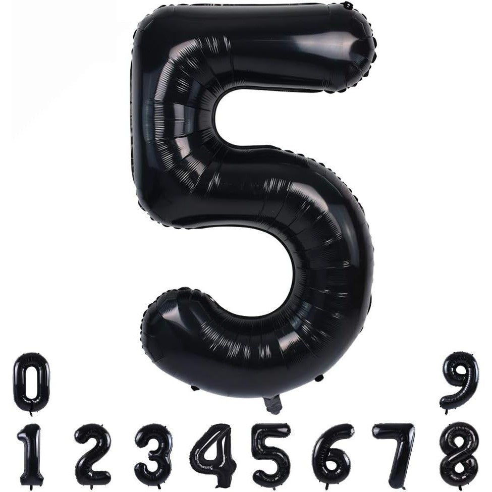 Balon Aniversar Cifra 5, Figurina Gigant din Folie Metalizata, Umflare Aer sau Heliu, Include Pai, 100 cm, Negru