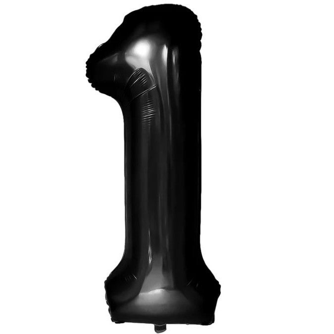 Balon Aniversar Cifra 1, Figurina Din Folie Metalizata, Umflare Aer Sau Heliu, Include Pai, 100 cm, Negru