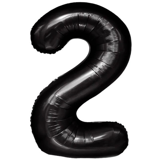Balon Aniversar Cifra 2, Figurina Gigant din Folie Metalizata, Umflare Aer sau Heliu, Pai Inclus, 100 cm, Negru