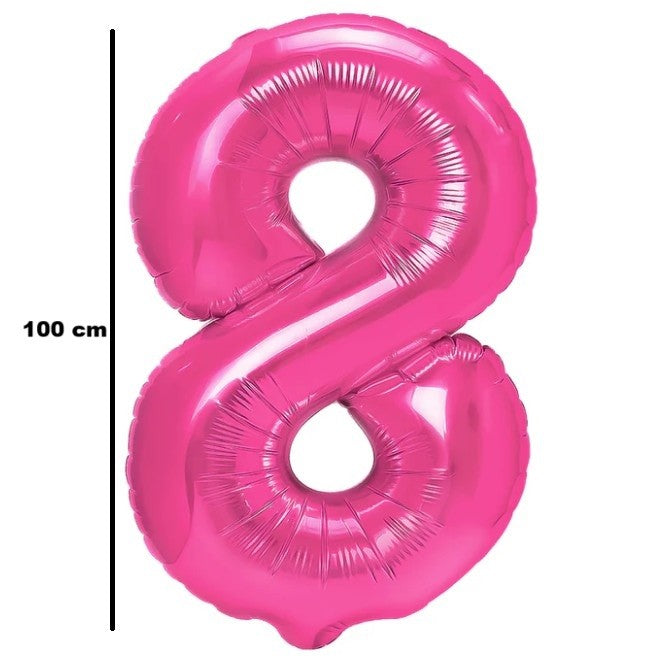 Balon Aniversar Cifra 8, Figurina din Folie Metalizata de Aluminiu, Umflare Aer sau Heliu, Include Pai, Roz, 100 cm