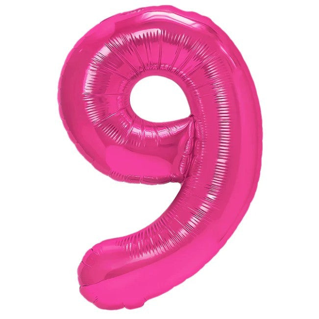 Balon Aniversar Cifra 9, Figurina Gigant pentru Petrecere, Folie de Aluminiu, Umflare Aer sau Heliu, 100 cm, Roz