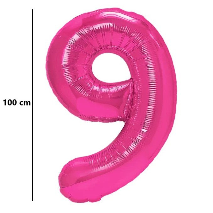 Balon Aniversar Cifra 9, Figurina Gigant pentru Petrecere, Folie de Aluminiu, Umflare Aer sau Heliu, 100 cm, Roz