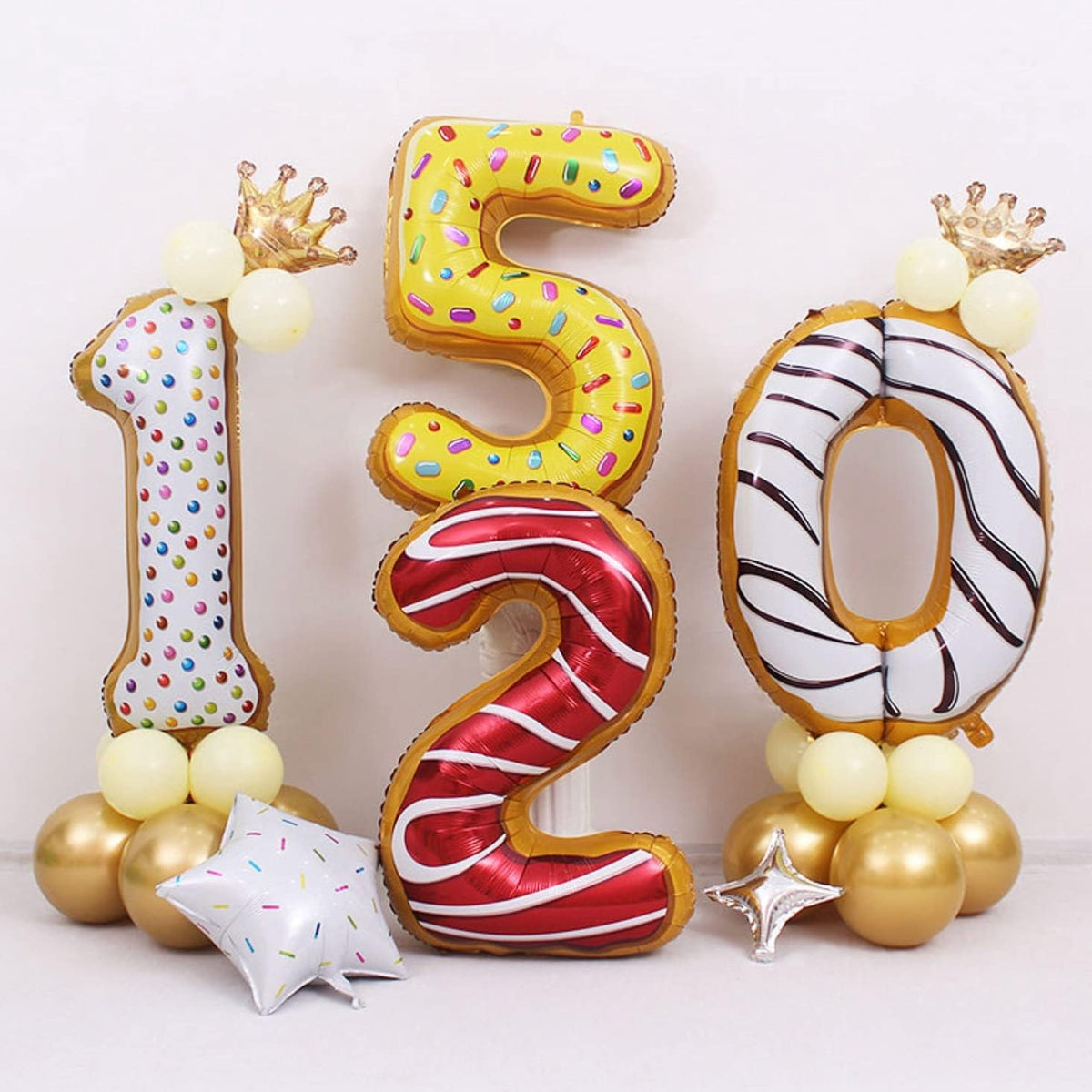 Balon Aniversar Cifra 0, Figurina din Folie Metalizata, Imprimeu Gogosi Candy Bar, Umflare Aer sau Heliu, 100 cm, Multicolor, Pai Inclus