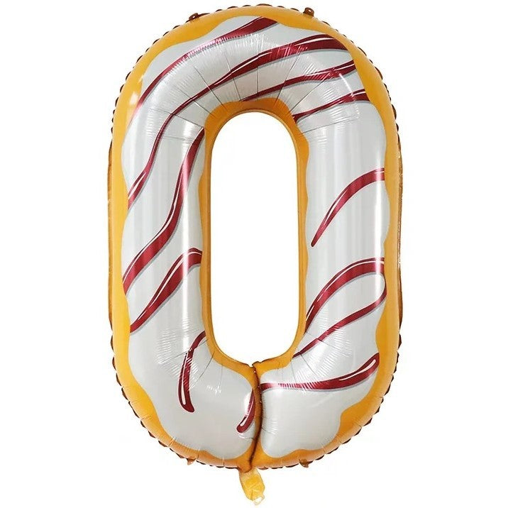 Balon Aniversar Cifra 0, Figurina din Folie Metalizata, Imprimeu Gogosi Candy Bar, Umflare Aer sau Heliu, 100 cm, Multicolor, Pai Inclus