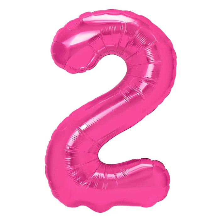 Balon Aniversar Cifra 2, Figurina Gigant pentru Petrecere, Folie Metalizata, Umflare Aer sau Heliu, 100 cm, Roz