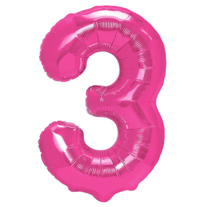Balon Aniversar Cifra 3, Figurina Gigant din Folie Metalizata, Compatibil cu Aer sau Heliu, include Pai Umflare, Roz, 100 cm
