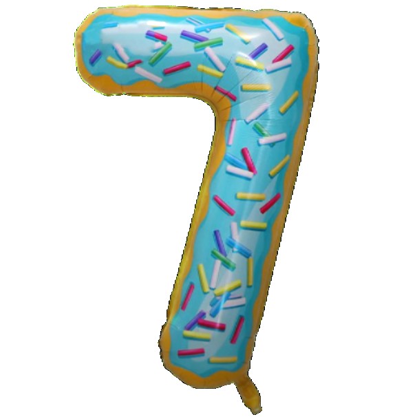 Balon Aniversar Cifra 7, Figurina din Folie Metalizata, Imprimeu Gogosi Candy Bar, Umflare Aer sau Heliu, Inaltime 100 cm, Multicolor