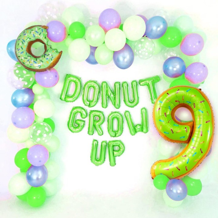 Balon Cifra 9 Aniversar, Figurina Gigant cu Imprimeu Gogosi, Folie Metalizata Rezistenta, Umflare Aer sau Heliu, Pai Inclus, 100 cm, Multicolor