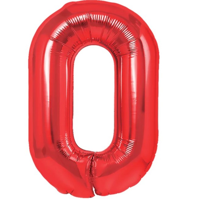 Balon Aniversar Cifra 0, Figurina din Folie de Aluminiu Metalizata, Umflare Aer sau Heliu, Pai Inclus, 80 cm, Rosu