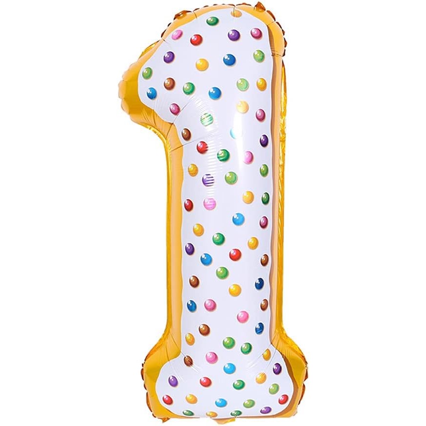 Balon Aniversar Cifra 1, Figurina Gigant 100 cm, Model Candy, Folie Metalizata, Umflare Aer sau Heliu, Pai Inclus, Multicolor