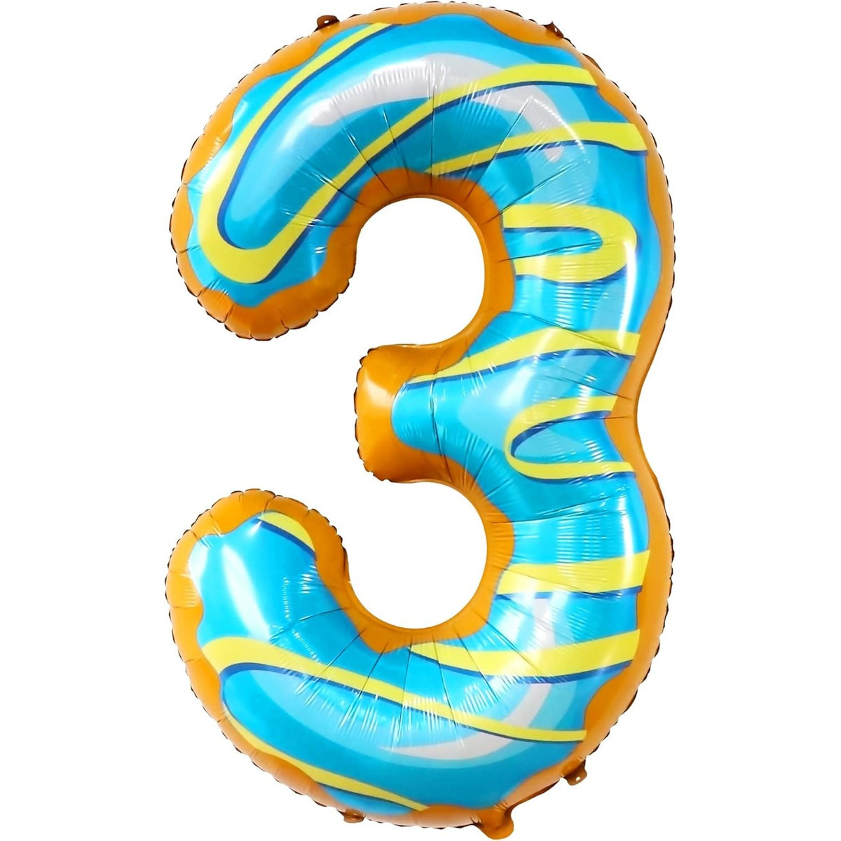 Balon Aniversar Cifra 3, Figurina Gigant din Folie Metalizata, Imprimeu Gogosi, Umflare Aer sau Heliu, 100 cm, Multicolor