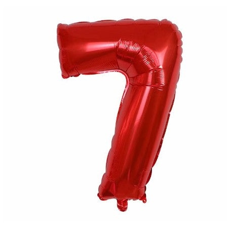 Balon Aniversar Cifra 7, Figurina Gigant din Folie Metalizata, Umflare Aer sau Heliu, Set cu Pai Inclus, Rosu, 80 cm