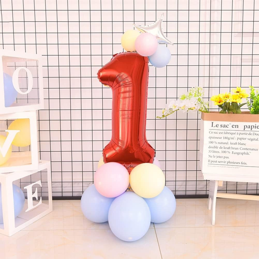 Balon Aniversar Cifra 1, Figurina Din Folie Metalizata, Umflare Cu Aer Sau Heliu, Include Pai, Rosu, 80 cm