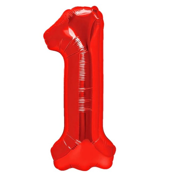 Balon Aniversar Cifra 1, Figurina Din Folie Metalizata, Umflare Cu Aer Sau Heliu, Include Pai, Rosu, 80 cm
