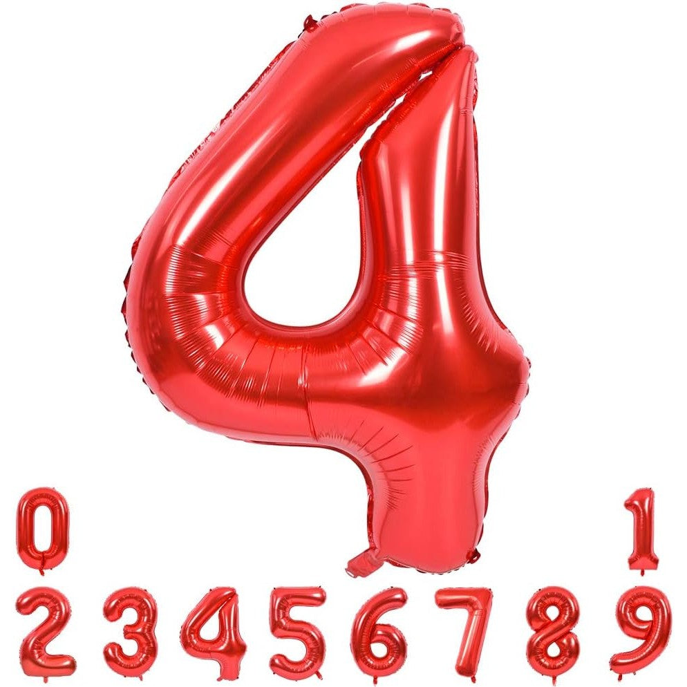 Balon Aniversar Cifra 4, Figurina din Folie de Aluminiu Metalizata, Umflare cu Aer sau Heliu, Inaltime 80 cm, Rosu