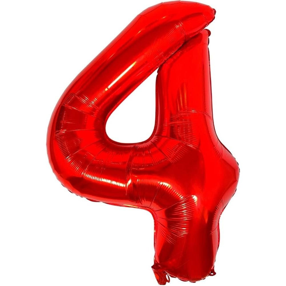 Balon Aniversar Cifra 4, Figurina din Folie de Aluminiu Metalizata, Umflare cu Aer sau Heliu, Inaltime 80 cm, Rosu