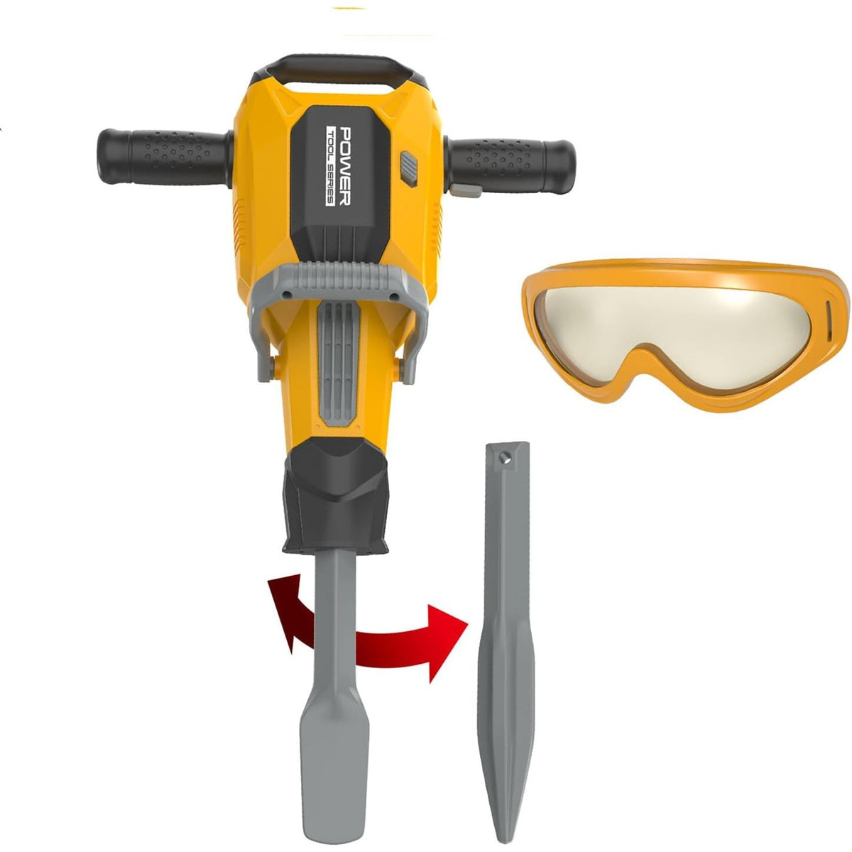 Jucarie Picamer Interactiv pentru Copii, Unelte de Constructii cu Sunete si Lumini, Capete Interschimbabile si Ochelari, Plastic, 41 cm, Portocaliu