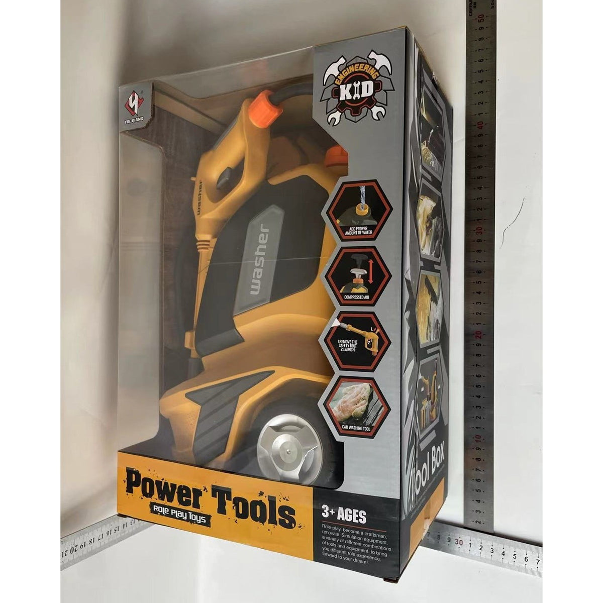 Jucarie Aparat de Spalat cu Presiune, Spalator Auto Interactiv cu Sunete si Lumini, Pompa de Aer si 2 Moduri Stropire, Material Plastic cu Accesorii, 38x26x17.5 cm, Portocaliu