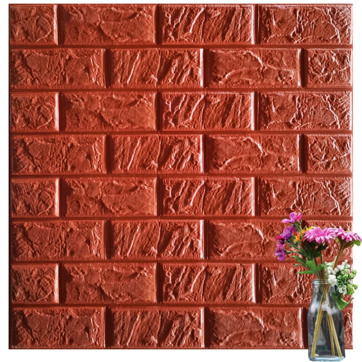 Set Tapet 3D Autoadeziv, Panouri Perete Model Caramida, Spuma Polietilena XPE, Impermeabil si Anticoliziune, 70 x 77 cm, Grosime 3 mm, Maro, Set 10 Bucati, 5.3 mp
