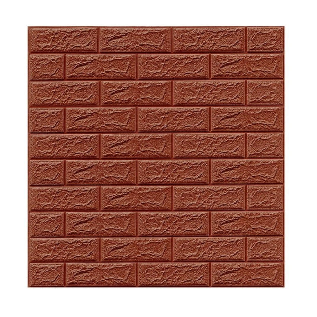 Set Tapet 3D Autoadeziv, Panouri Perete Model Caramida, Spuma Polietilena XPE, Impermeabil si Anticoliziune, 70 x 77 cm, Grosime 3 mm, Maro, Set 10 Bucati, 5.3 mp