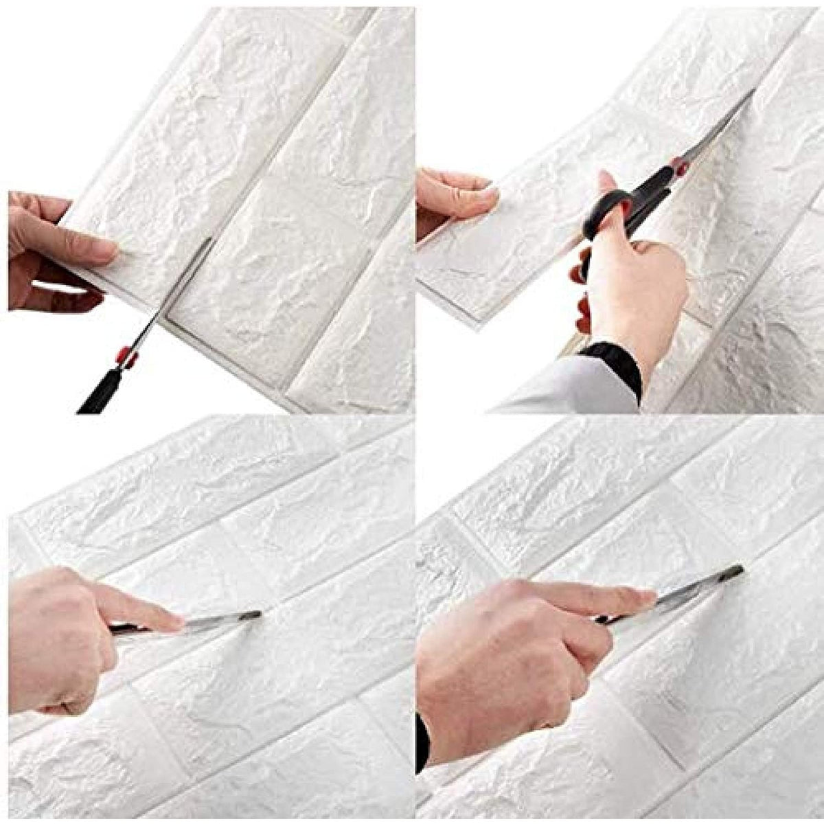 Tapet 3D Autoadeziv, Model Caramida, Panouri Perete Lavabile din Spuma Polietilena XPE, Set 10 Placi, 70 x 77 cm, Grosime 3 mm, Suprafata 5.3 mp, Alb