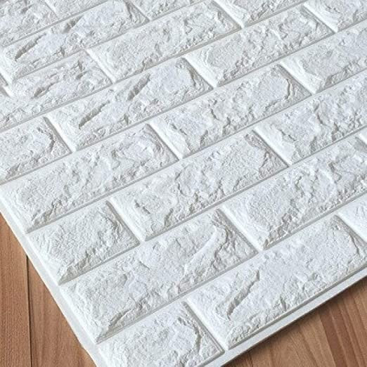 Tapet 3D Autoadeziv, Model Caramida, Panouri Perete Lavabile din Spuma Polietilena XPE, Set 10 Placi, 70 x 77 cm, Grosime 3 mm, Suprafata 5.3 mp, Alb