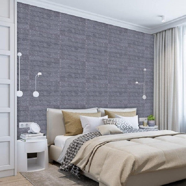 Tapet 3D Autocolant Model Caramida, Panou Perete Autoadeziv Lavabil si Impermeabil, Spuma Polietilena XPE, 70 x 77 cm, Grosime 3 mm, Argintiu, Set 10 Placi, 5.3 mp