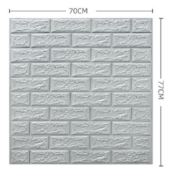 Tapet 3D Autocolant Model Caramida, Panou Perete Autoadeziv Lavabil si Impermeabil, Spuma Polietilena XPE, 70 x 77 cm, Grosime 3 mm, Argintiu, Set 10 Placi, 5.3 mp