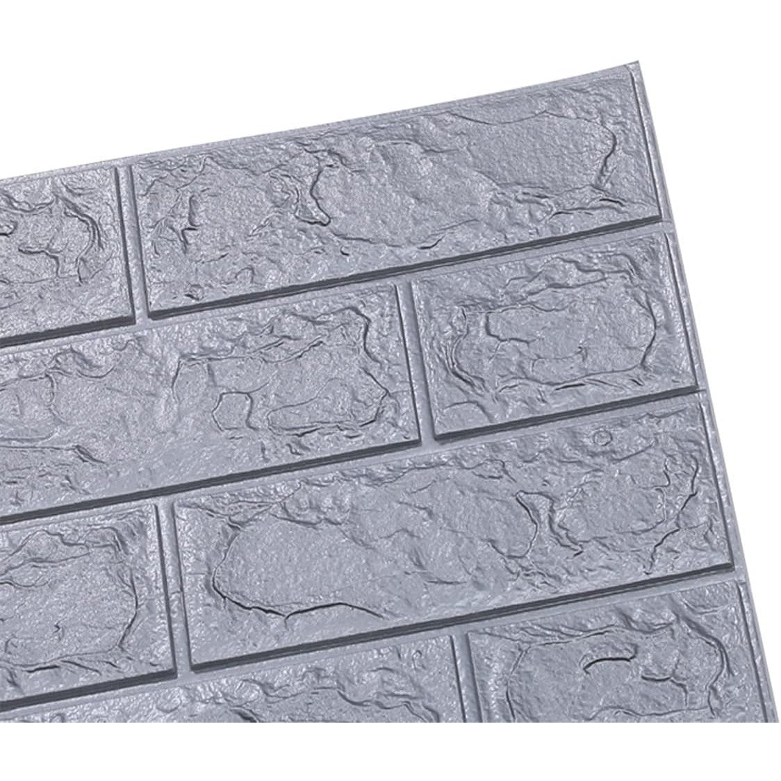 Tapet 3D Autocolant Model Caramida, Panou Perete Autoadeziv Lavabil si Impermeabil, Spuma Polietilena XPE, 70 x 77 cm, Grosime 3 mm, Argintiu, Set 10 Placi, 5.3 mp