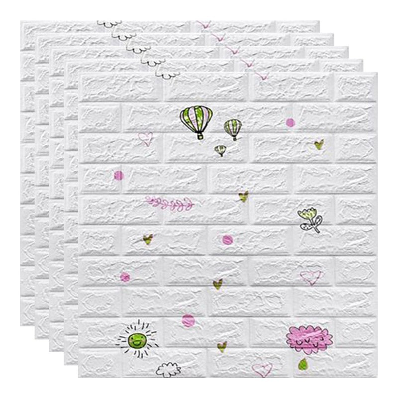 Set 10 Placi Tapet 3D Autoadeziv, Tip Caramida cu Baloane, Panouri Perete Impermeabile si Anticoliziune, Spuma Polietilena XPE, 70 x 77 cm, Grosime 3 mm, Suprafata 5.3 mp, Alb