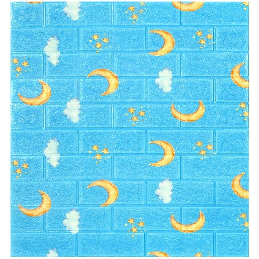 Set Tapet 3D Autoadeziv, Panouri Perete Tip Caramida, Spuma Polietilena XPE Impermeabila, Model Luna, 70 x 77 cm, Grosime 3 mm, 10 Bucati, 5.3 mp, Albastru