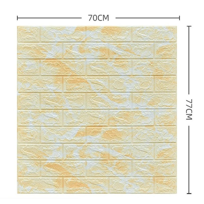 Tapet 3D Autoadeziv, Panouri Perete Model Caramida, Spuma Polietilena XPE Impermeabila, Izolatie Fonica si Termica, Set 10 Placi, 70 x 77 cm, Grosime 3 mm, Marmura Galbena, 5.3 mp