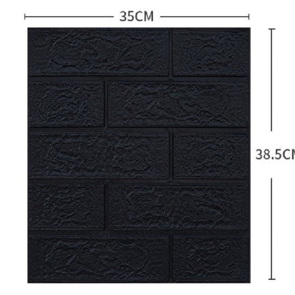 Set Tapet 3D Autoadeziv, Model Caramida, Panouri Decorative Impermeabile din Spuma Polietilena XPE, 35 x 38 cm, Grosime 3 mm, Negru, Set 10 Bucati, 1.33 mp